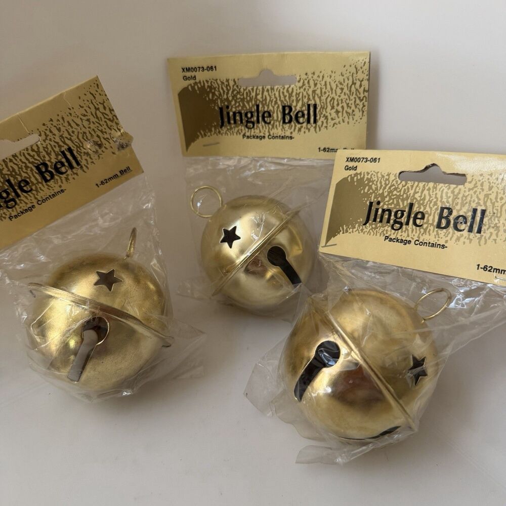 Vintage Wang’s International Gold Jingle Bells 62mm Set of 3 Taiwan NOS
